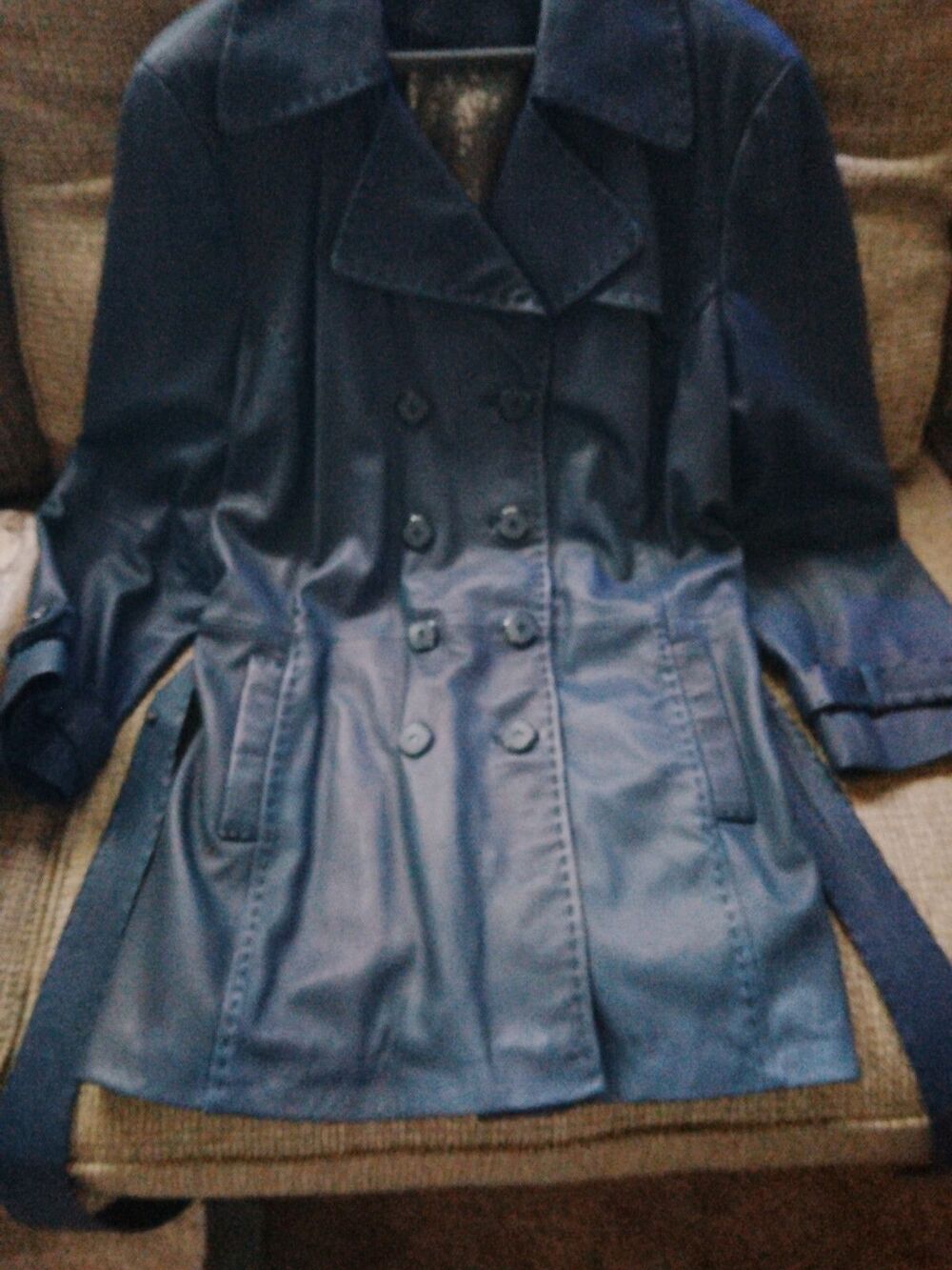 Wilsons Leather Women Blue Belted Genuine Leather Trench Coat Jacket Size XXL - Picture 3 of 16